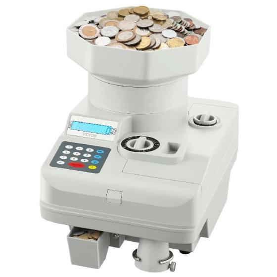 Aвтоматична машина за сортиране и опаковане на евро монети Vevor, с LED дисплей, до 11000 монети