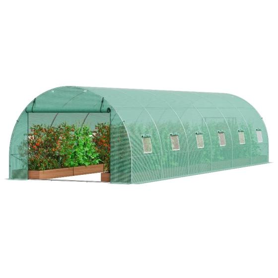 Тунелна оранжерия Vevor, вход с цип и ролетни прозорци, зеленa 890 x 295 x 198 см