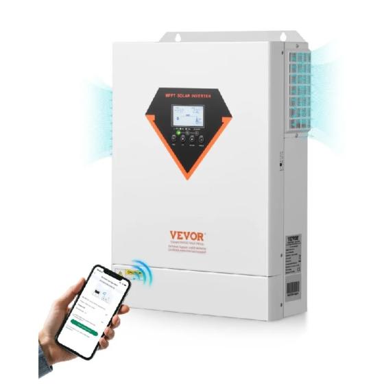 Хибриден соларен инвертор Vevor 6000W,  чиста синусоида, 48V DC към 220-230V AC, с вграден 120A MPPT соларен контролер
