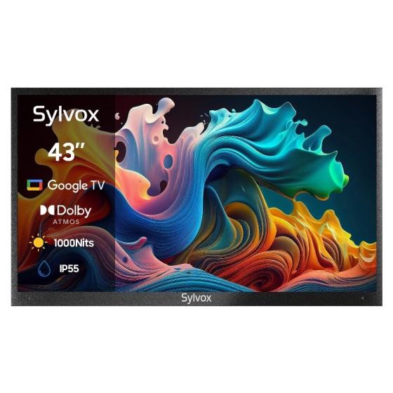 Телевизор за открито, водоустойчив 43-инчов Google TV, 1000 нита, Sylvox QLED 4K - серия Deck Pro QLED 2.0